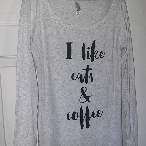 Next Level Light Gray Graphic “I Like Cats & Coffee Long Sleeve Shirt NWOT - Picture 6 of 13